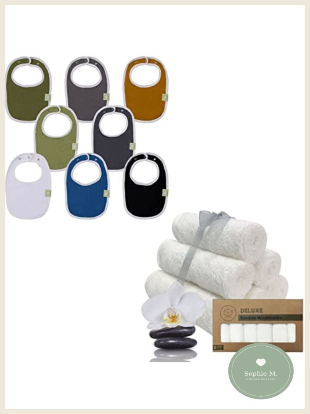 8-Pack Baby Bibs & 6-Pack Washcloths, GOTS Cotton, Absorbent
